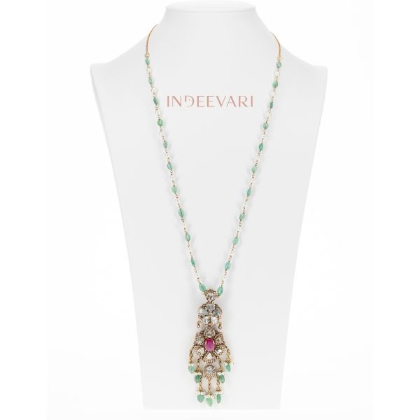 Enchanting Ruby Emerald Polki Chain
