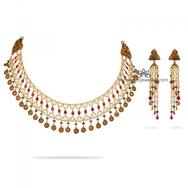 Devani Ruby & Pearl Jaali Necklace Set