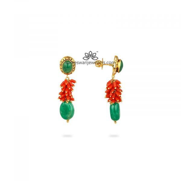 Swara Emerald and Coral Earrings