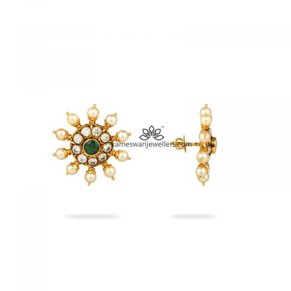 Juhi Emerald and Pearl Stud Earrings