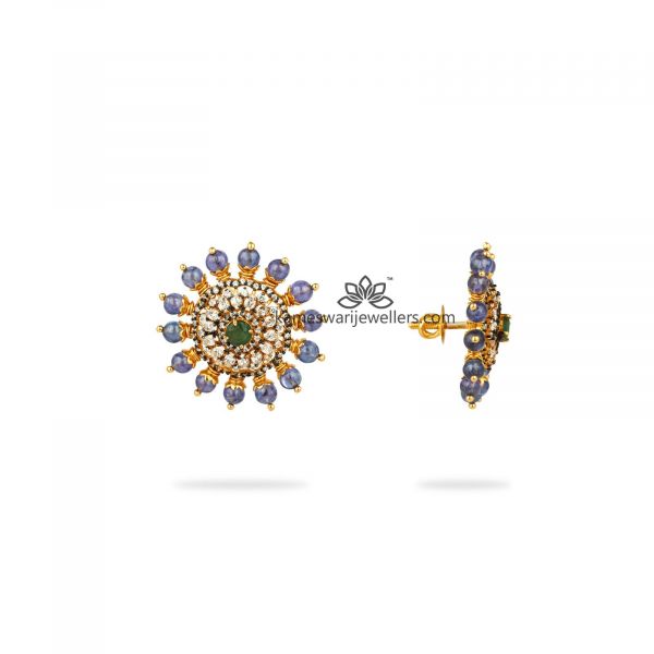 Mesha Tanzanite and Emerald Stud Earrings