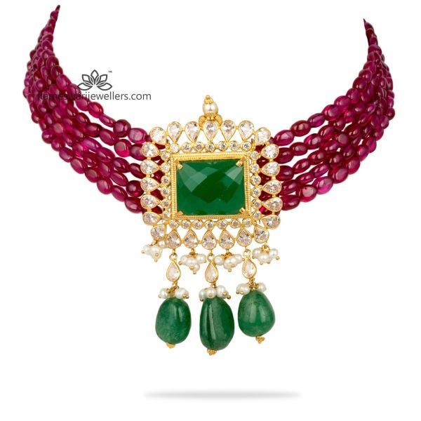 Ruby And Emerald Color Stone Choker