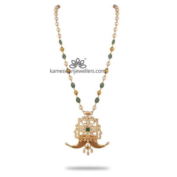 Urvi CZ & Emerald Tiger Nail Pendant