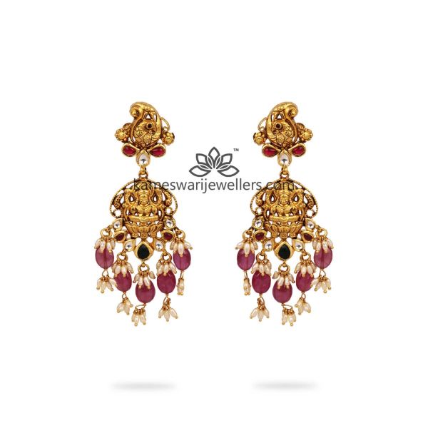 Noorani Antique Ruby, Emeralds, and Pearl Earrings