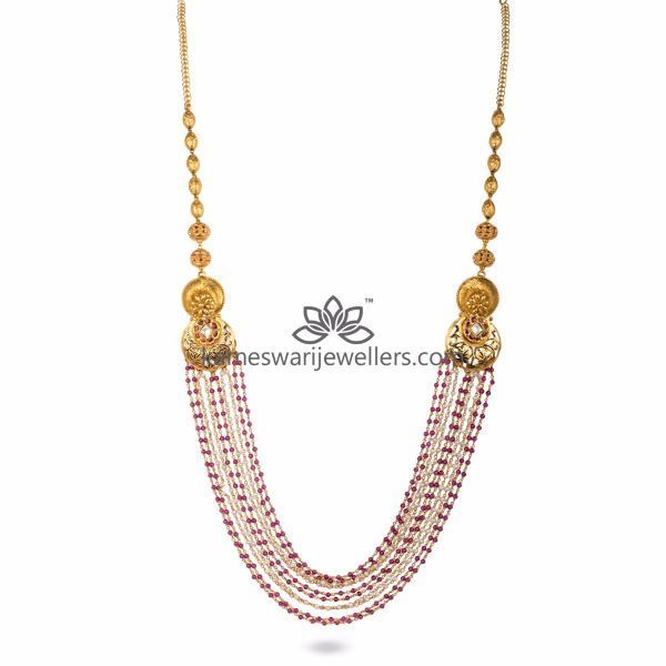 Fancy Beads Strings Semilong Necklace