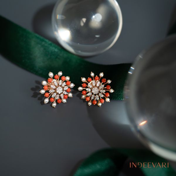 Opulent Coral Diamond Studs