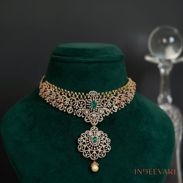 Emerald Elegance Floral Diamond Necklace