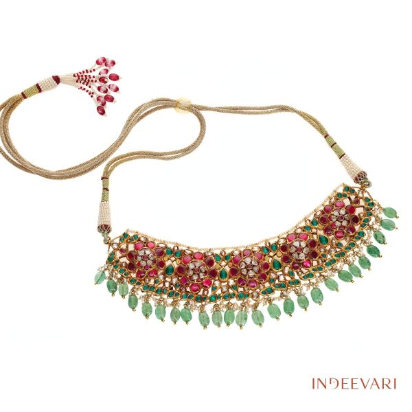 Royal Elegance Choker with Emerald Drops and Ruby Flourish