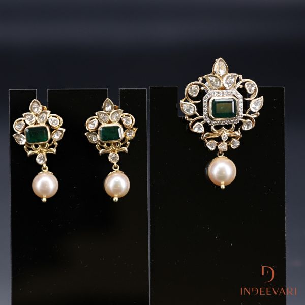 Adara Diamond and Polki Pendant Set