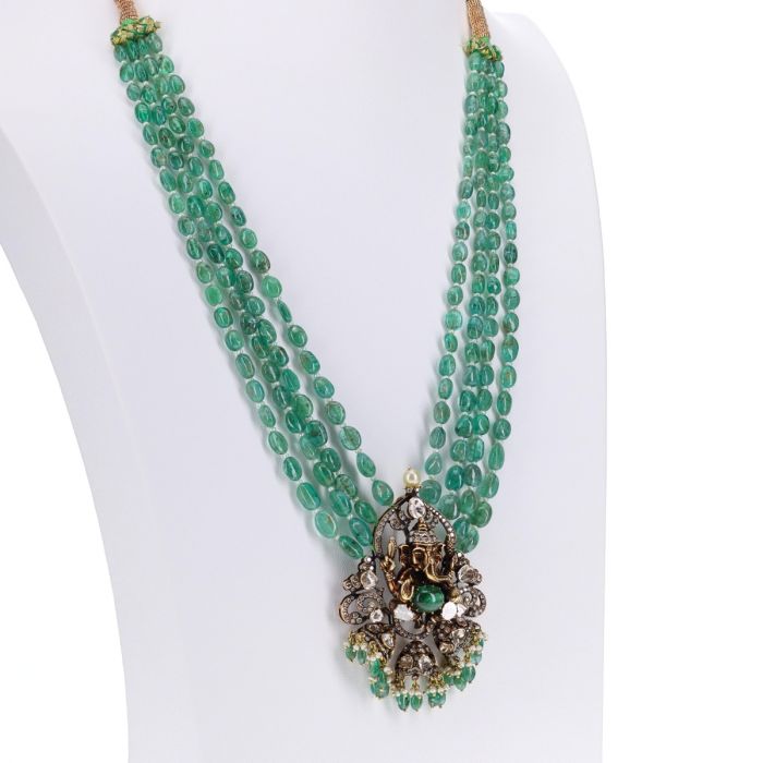 South Indian Uncut Diamonds Emerald Beads Necklace