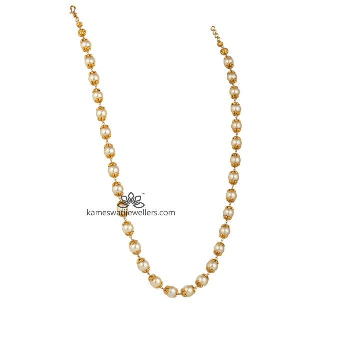 Pearl mala designs on sale in gold